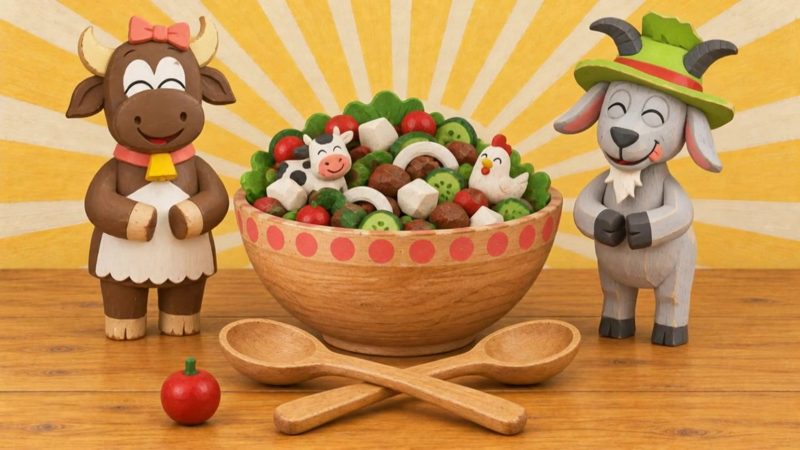 Vaquinha e Bode Zito com a tigela de salada